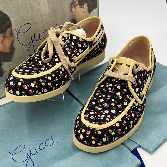 ๐ฆ NWT Gucci X Liberty of London Canvas Holly Printed Loafers W Orig Box - Picture 1 of 16